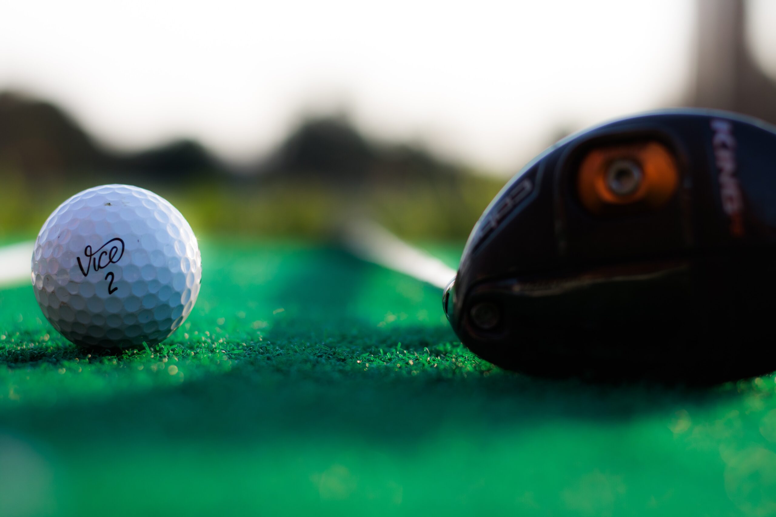 Golf ball sitting next to Driver